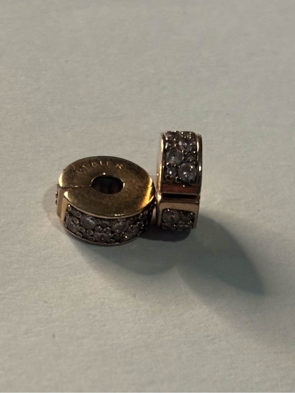 Authentic Pandora Rose Shining Elegance Pave Clip Charms Pair 14k Plated ALE R